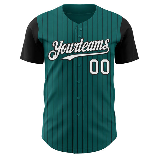 Custom Teal Black Pinstripe White Authentic Two Tone Baseball Jersey - Sky-Custom