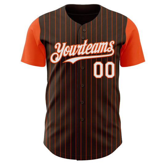 Custom Brown Orange Pinstripe White Authentic Two Tone Baseball Jersey - Sky-Custom