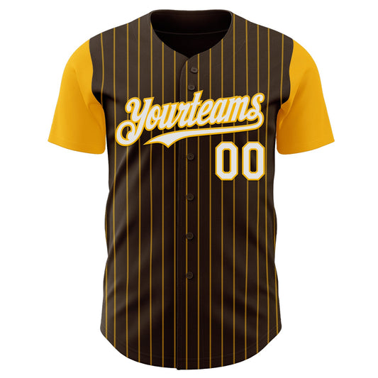 Custom Brown Gold Pinstripe White Authentic Two Tone Baseball Jersey - Sky-Custom
