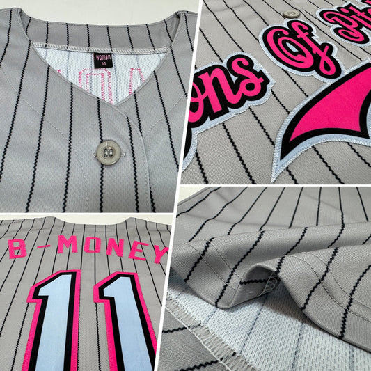 Custom Gray Black Pinstripe Light Blue-Pink Authentic Sleeveless Baseball Jersey - Sky-Custom