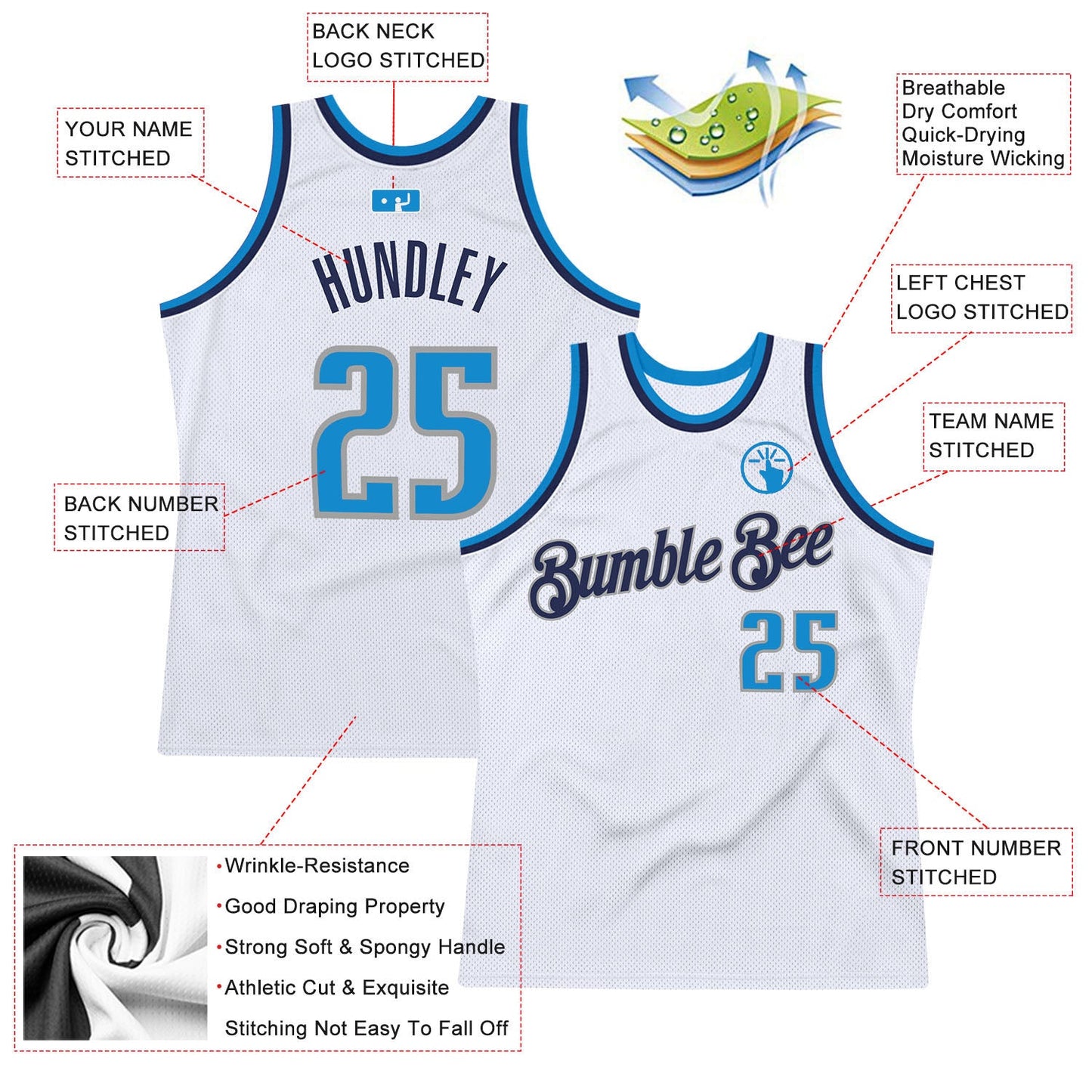 Custom White Blue-Navy Authentic Throwback Basketball Jersey - Sky-Custom