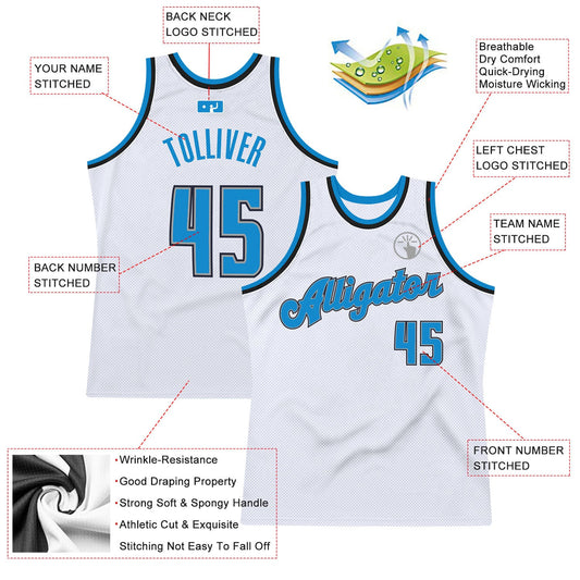 Custom White Blue-Black Authentic Throwback Basketball Jersey - Sky-Custom
