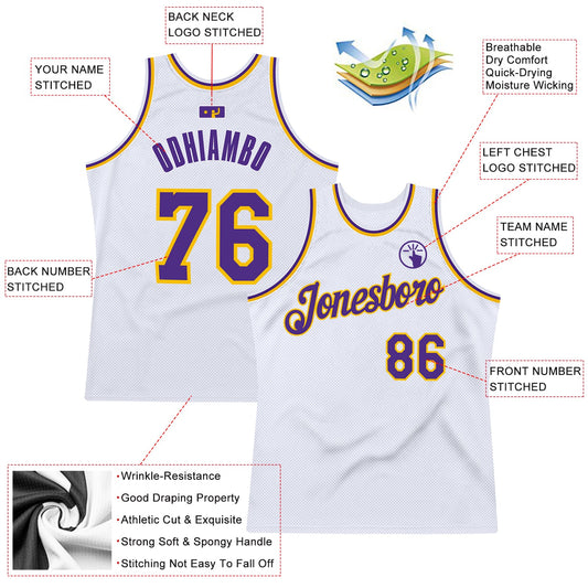 Custom White Purple-Gold Authentic Throwback Basketball Jersey - Sky-Custom