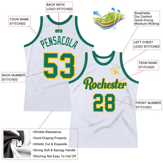 Custom White Kelly Green-Gold Authentic Throwback Basketball Jersey - Sky-Custom
