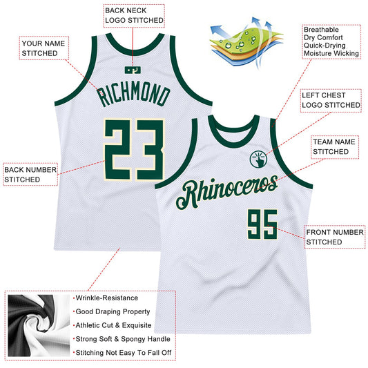 Custom White Hunter Green-Cream Authentic Throwback Basketball Jersey - Sky-Custom