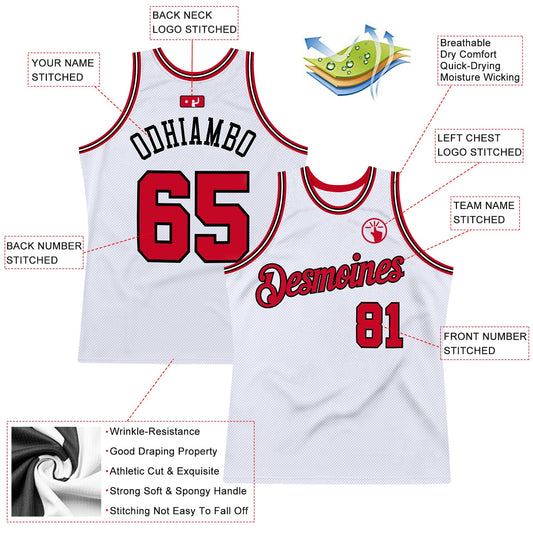 Custom White Red-Black Authentic Throwback Basketball Jersey - Sky-Custom