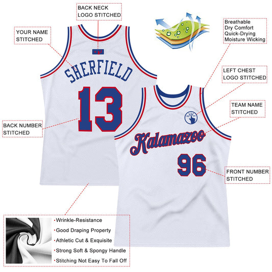 Custom White Royal-Red Authentic Throwback Basketball Jersey - Sky-Custom
