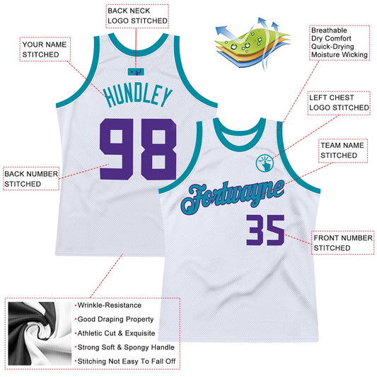Custom White Purple-Teal Authentic Throwback Basketball Jersey - Sky-Custom