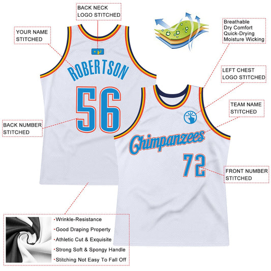 Custom White Blue-Orange Authentic Throwback Basketball Jersey - Sky-Custom