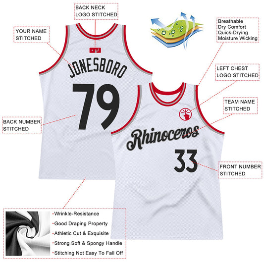 Custom White Black-Red Authentic Throwback Basketball Jersey - Sky-Custom