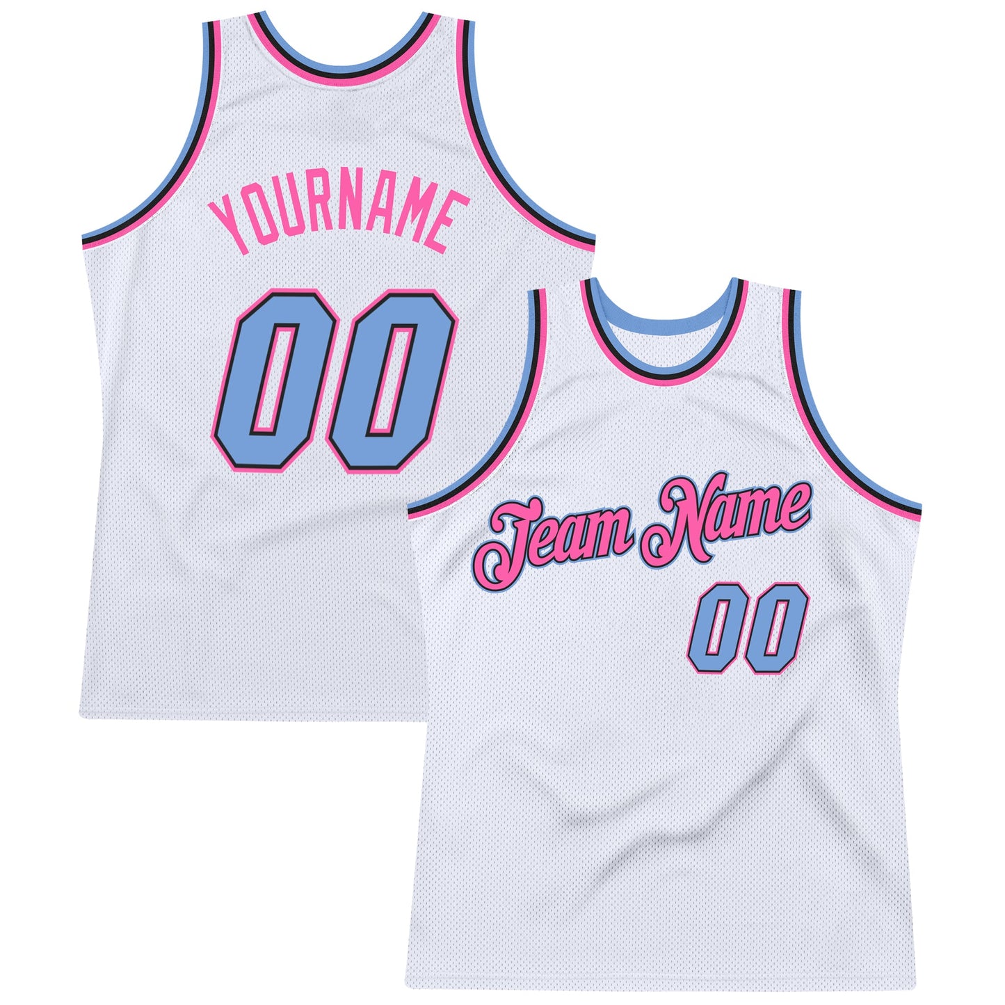 Custom White Light Blue-Pink Authentic Throwback Basketball Jersey - Sky-Custom