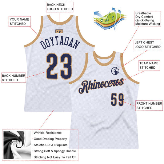 Custom White Navy-Old Gold Authentic Throwback Basketball Jersey - Sky-Custom