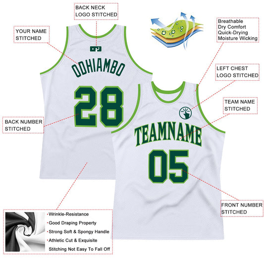Custom White Hunter Green-Neon Green Authentic Throwback Basketball Jersey - Sky-Custom