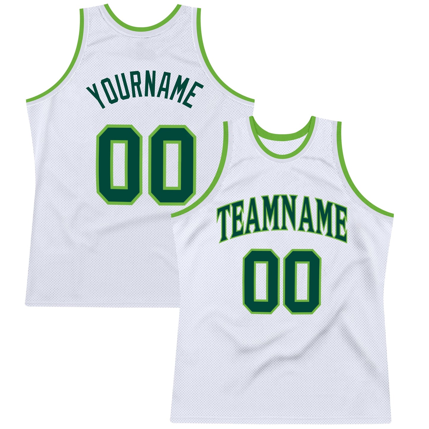 Custom White Hunter Green-Neon Green Authentic Throwback Basketball Jersey - Sky-Custom