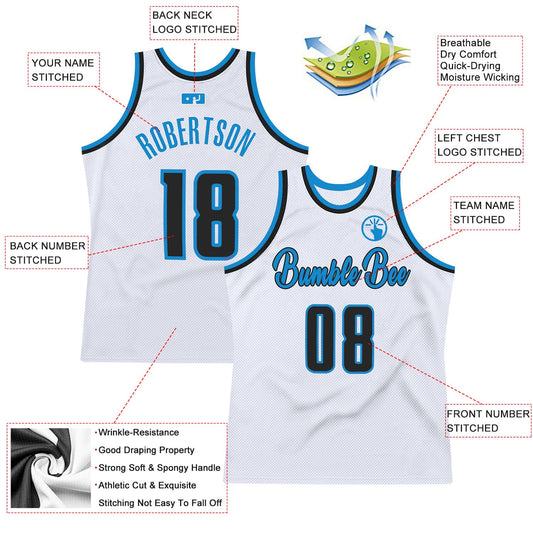Custom White Black-Blue Authentic Throwback Basketball Jersey - Sky-Custom