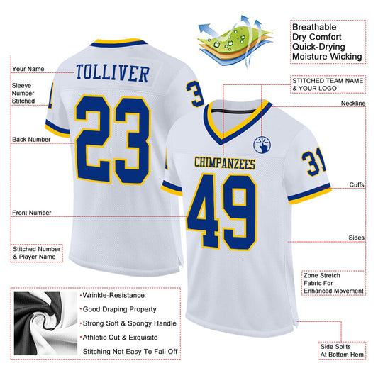 Custom White Royal-Gold Mesh Authentic Throwback Football Jersey - Sky-Custom