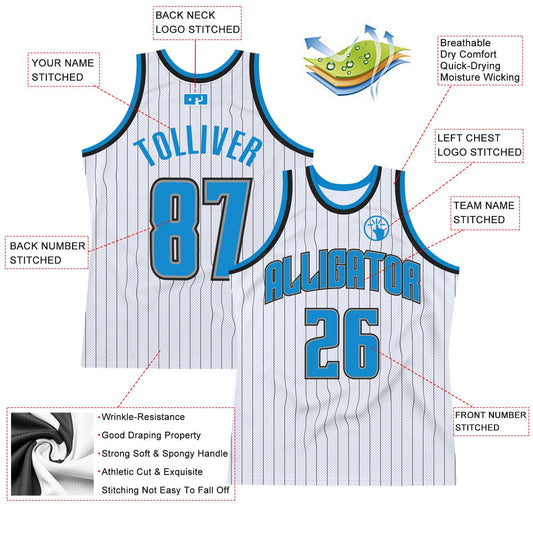 Custom White Black Pinstripe Blue-Gray Authentic Basketball Jersey - Sky-Custom