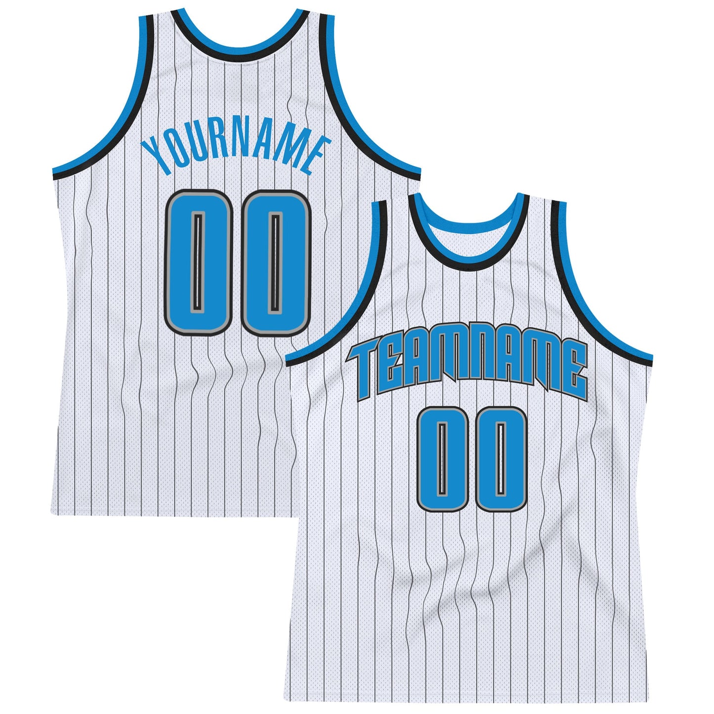 Custom White Black Pinstripe Blue-Gray Authentic Basketball Jersey - Sky-Custom