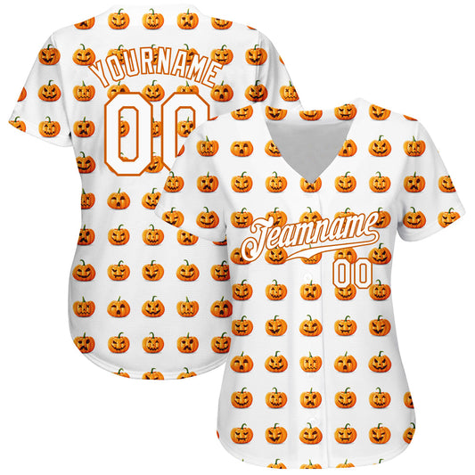 Custom White White-Texas Orange 3D Pattern Design Halloween Pumpkins Funny Faces Authentic Baseball Jersey - Sky-Custom