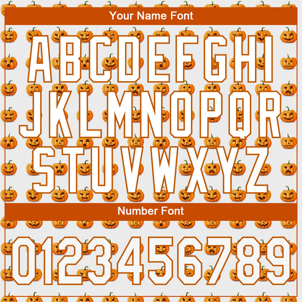 Custom White White-Texas Orange 3D Pattern Design Halloween Pumpkins Funny Faces Authentic Baseball Jersey - Sky-Custom