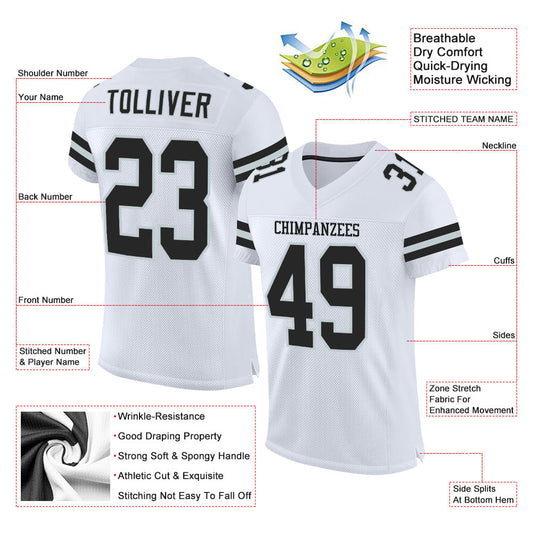Custom White Black-Silver Mesh Authentic Football Jersey - Sky-Custom