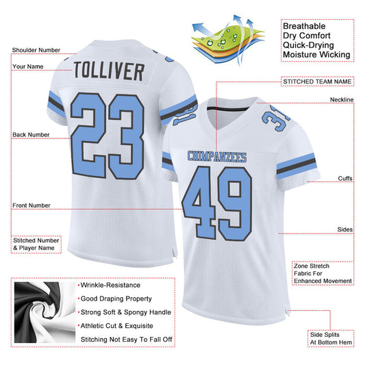 Custom White Light Blue-Steel Gray Mesh Authentic Football Jersey - Sky-Custom