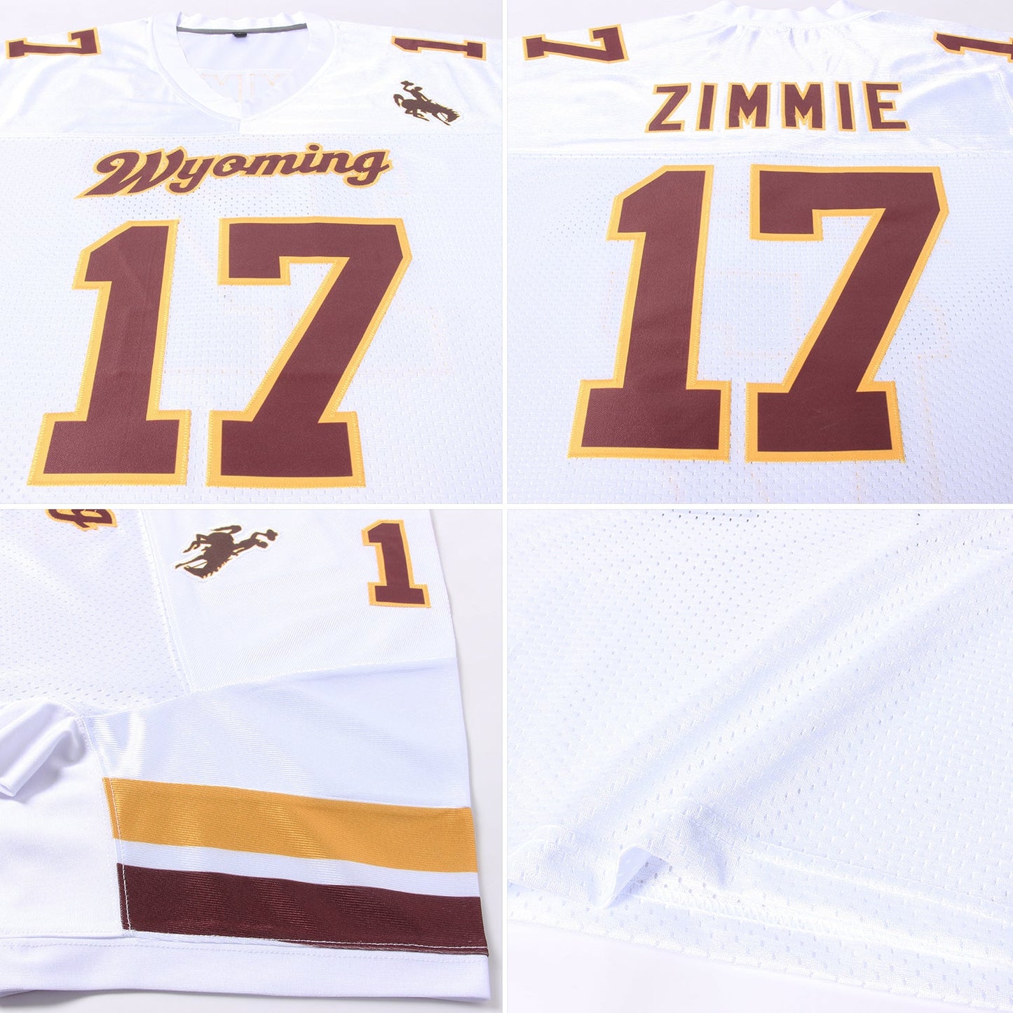 Custom White Brown-Gold Mesh Authentic Football Jersey - Sky-Custom