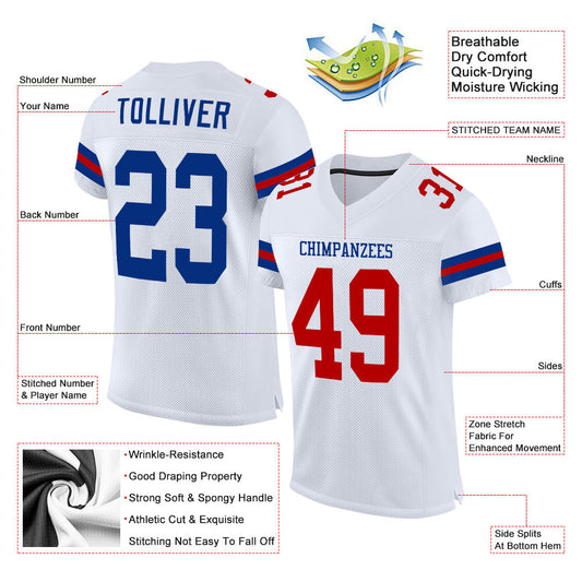 Custom White Royal-Red Mesh Authentic Football Jersey - Sky-Custom