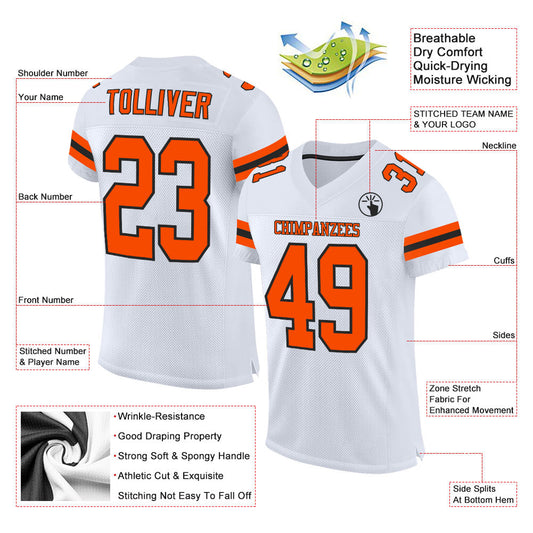 Custom White Orange-Black Mesh Authentic Football Jersey - Sky-Custom