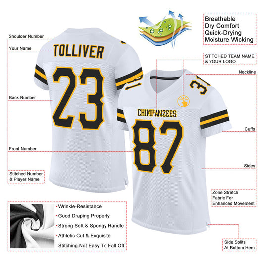 Custom White Black-Gold Mesh Authentic Football Jersey - Sky-Custom