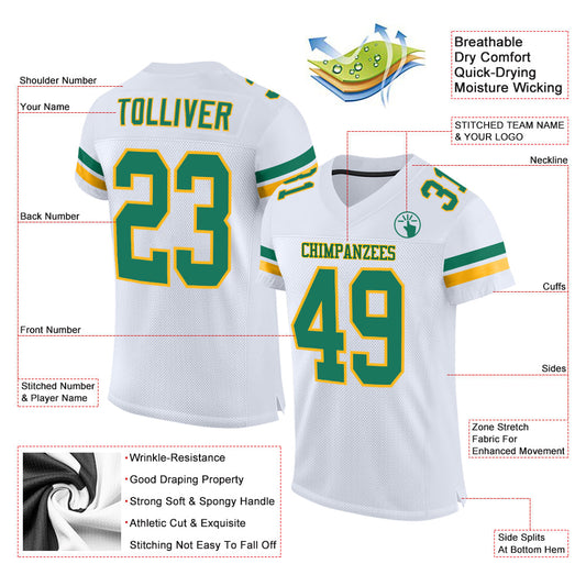 Custom White Kelly Green-Gold Mesh Authentic Football Jersey - Sky-Custom
