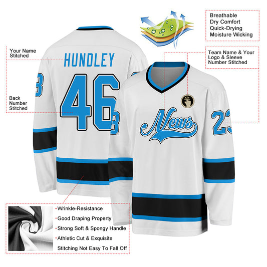 Custom White Blue-Black Hockey Jersey - Sky-Custom
