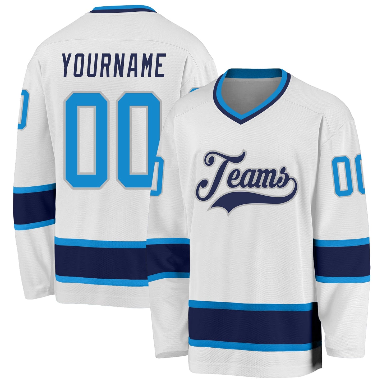 Custom White Blue-Navy Hockey Jersey - Sky-Custom