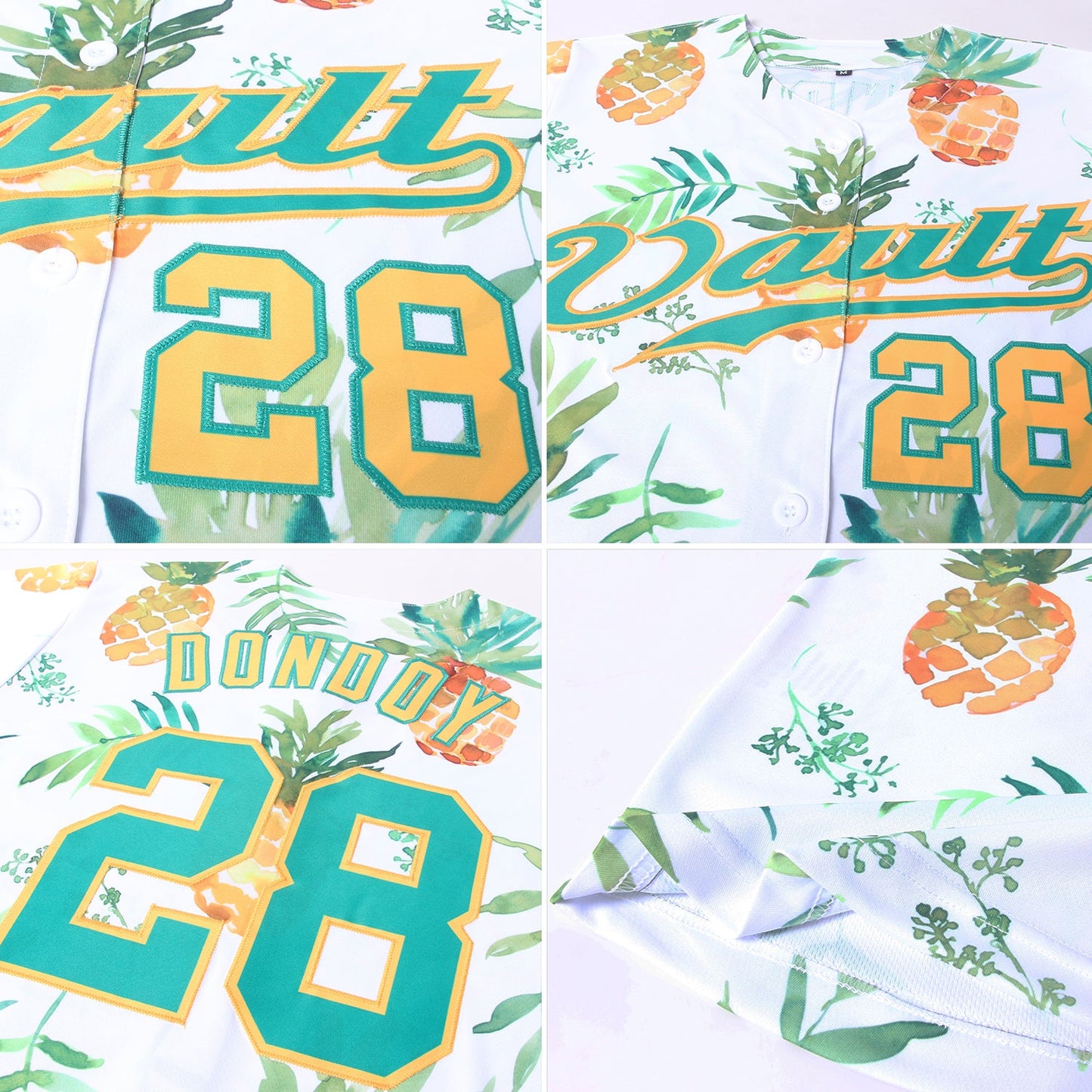 Custom White Kelly Green-Gold 3D Pattern Design Pineapples Authentic Baseball Jersey - Sky-Custom