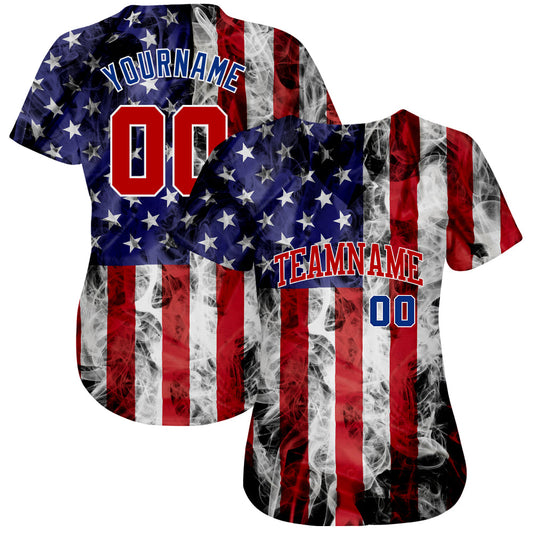 Custom White Red-Royal 3D American Flag Fashion Authentic Baseball Jersey - Sky-Custom