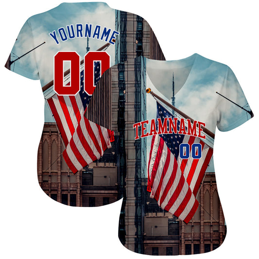 Custom White Red-Royal 3D American Flag Fashion Authentic Baseball Jersey - Sky-Custom