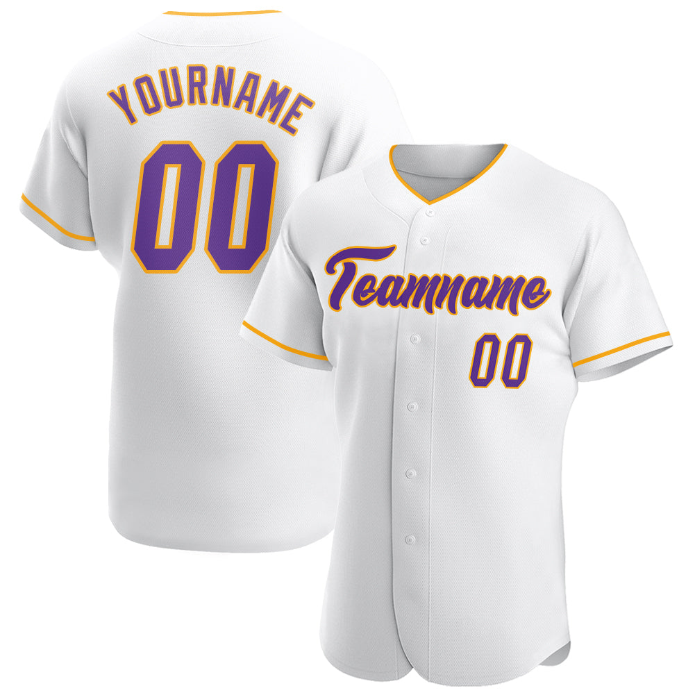 Custom White Purple-Gold Authentic Baseball Jersey - Sky-Custom