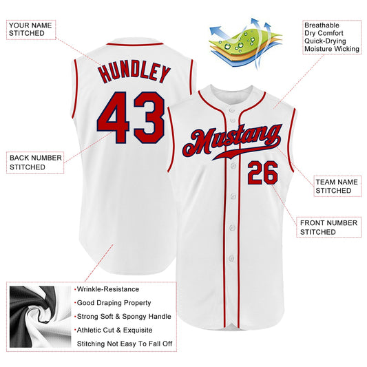 Custom White Red-Navy Authentic Sleeveless Baseball Jersey - Sky-Custom