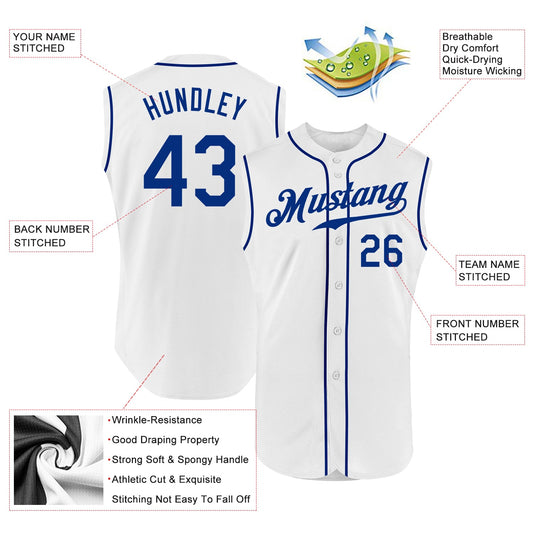 Custom White Royal Authentic Sleeveless Baseball Jersey - Sky-Custom