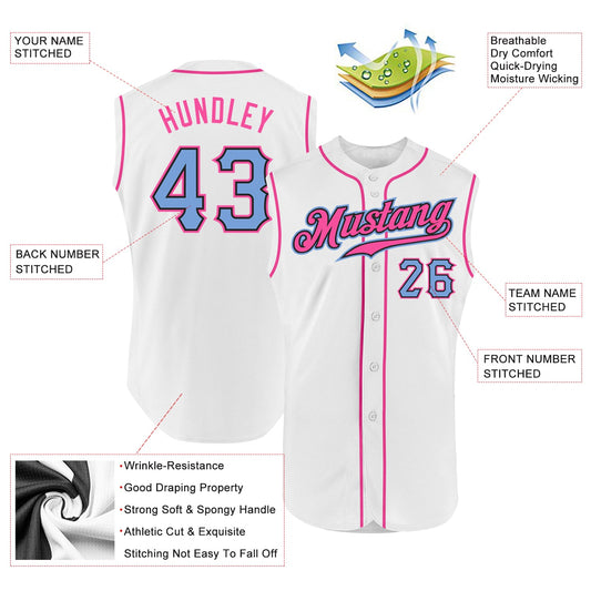 Custom White Light Blue-Pink Authentic Sleeveless Baseball Jersey - Sky-Custom