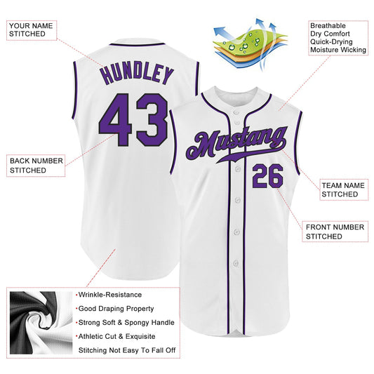 Custom White Purple-Black Authentic Sleeveless Baseball Jersey - Sky-Custom