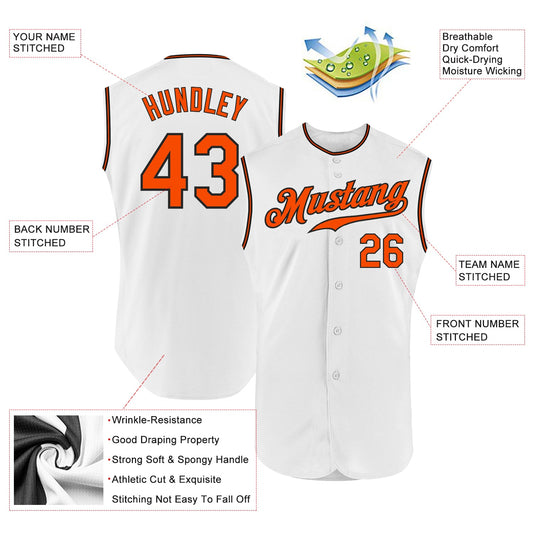 Custom White Orange-Black Authentic Sleeveless Baseball Jersey - Sky-Custom