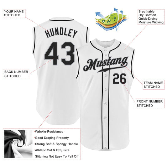 Custom White Black-Gray Authentic Sleeveless Baseball Jersey - Sky-Custom