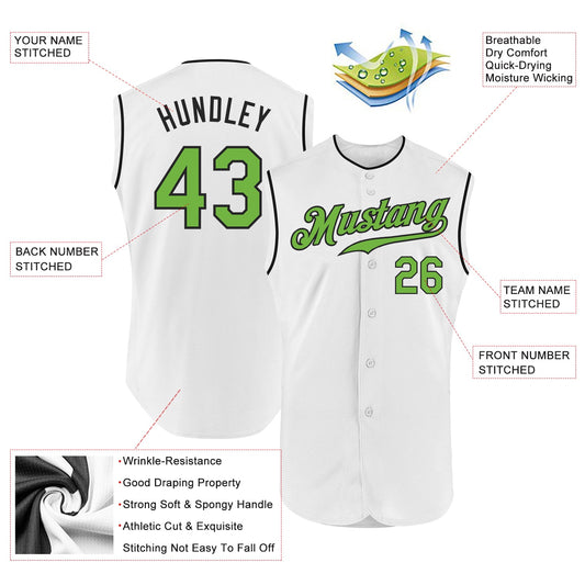 Custom White Neon Green-Black Authentic Sleeveless Baseball Jersey - Sky-Custom