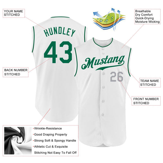 Custom White Kelly Green-Gray Authentic Sleeveless Baseball Jersey - Sky-Custom