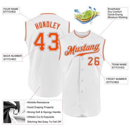 Custom White Orange-Gray Authentic Sleeveless Baseball Jersey - Sky-Custom