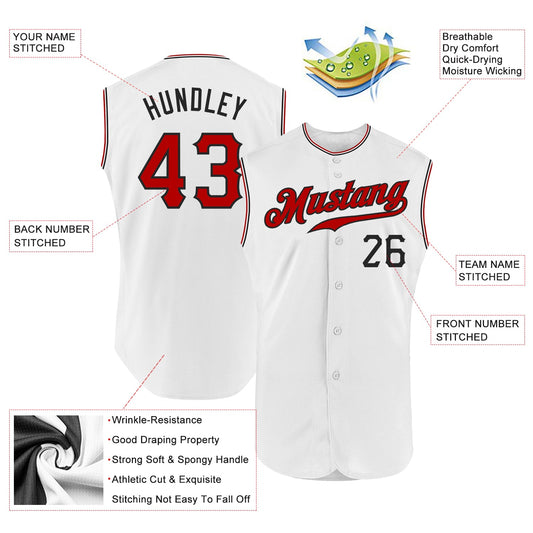 Custom White Red-Black Authentic Sleeveless Baseball Jersey - Sky-Custom