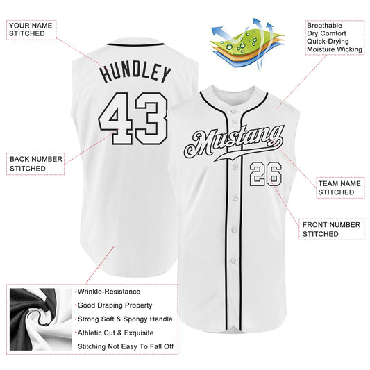 Custom White White-Black Authentic Sleeveless Baseball Jersey - Sky-Custom