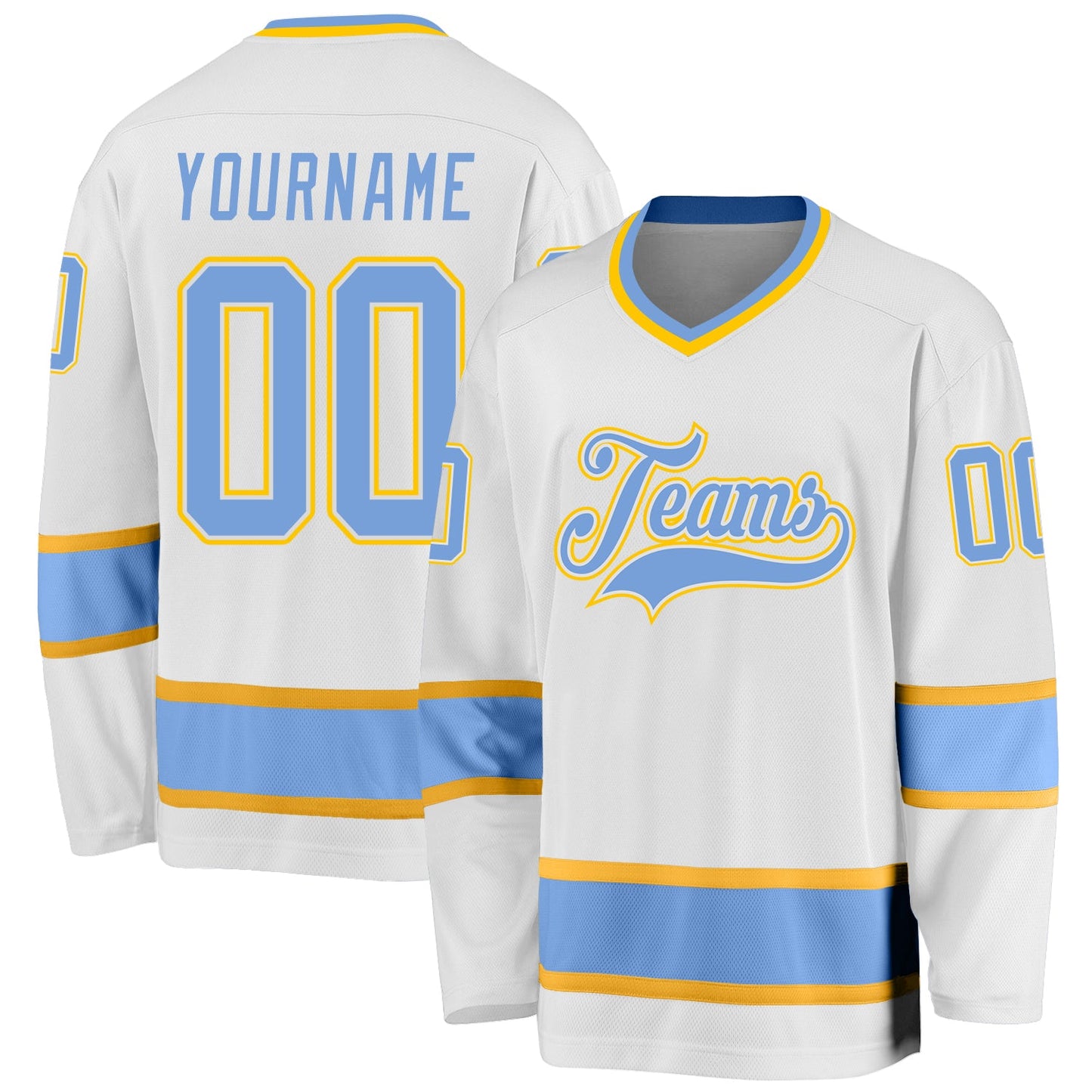 Custom White Light Blue-Gold Hockey Jersey - Sky-Custom