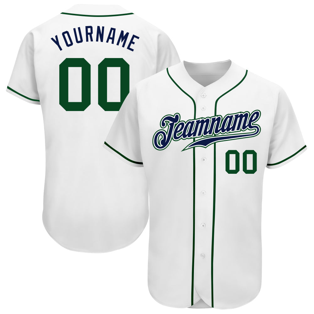 Custom White Green-Navy Authentic Baseball Jersey - Sky-Custom